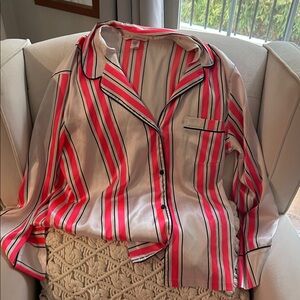 Victoria's Secret Red and Black Striped Satin Top